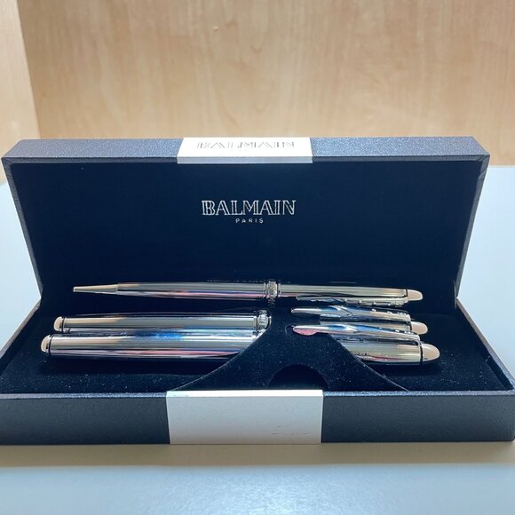 Balmain Paris Chrome Pen & Pencil Set In Black Gift Box - Picture 9 of 11